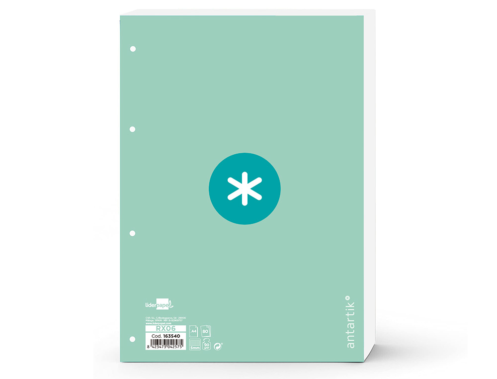 Recarga liderpapel a4 antartik 100 folhas 90g/m2 quadricula 5mm 4 furos 1 banda moldura cor menta ( Imagem 4 de 12 ) - Preview