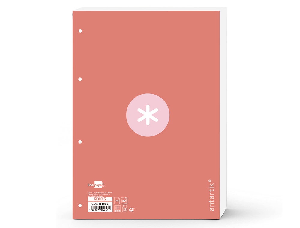 Recarga liderpapel a4 antartik 100 folhas 90g/m2 quadricula 5mm 4 furos 1 banda moldura cor rosa ( Imagem 4 de 12 ) - Preview