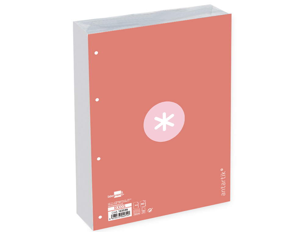 Recarga liderpapel a4 antartik 100 folhas 90g/m2 quadricula 5mm 4 furos 1 banda moldura cor rosa ( Imagem 5 de 12 ) - Preview