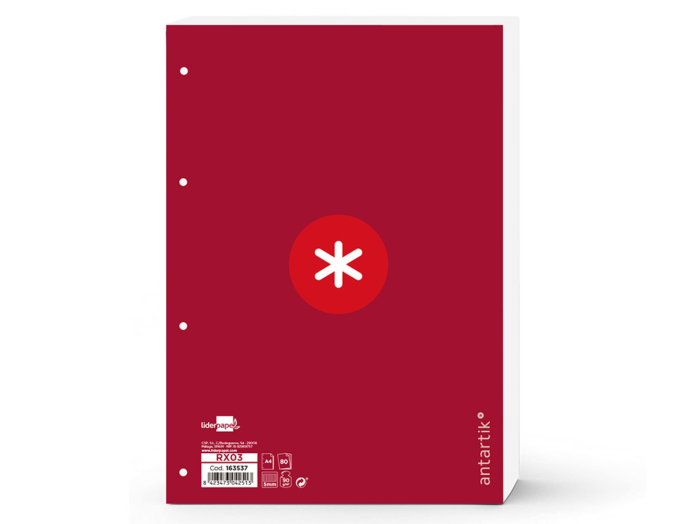 Recarga liderpapel a4 antartik 100 folhas 90g/m2 quadricula 5mm 4 furos 1 banda moldura cor framboesa ( Imagem 4 de 12 ) - Preview