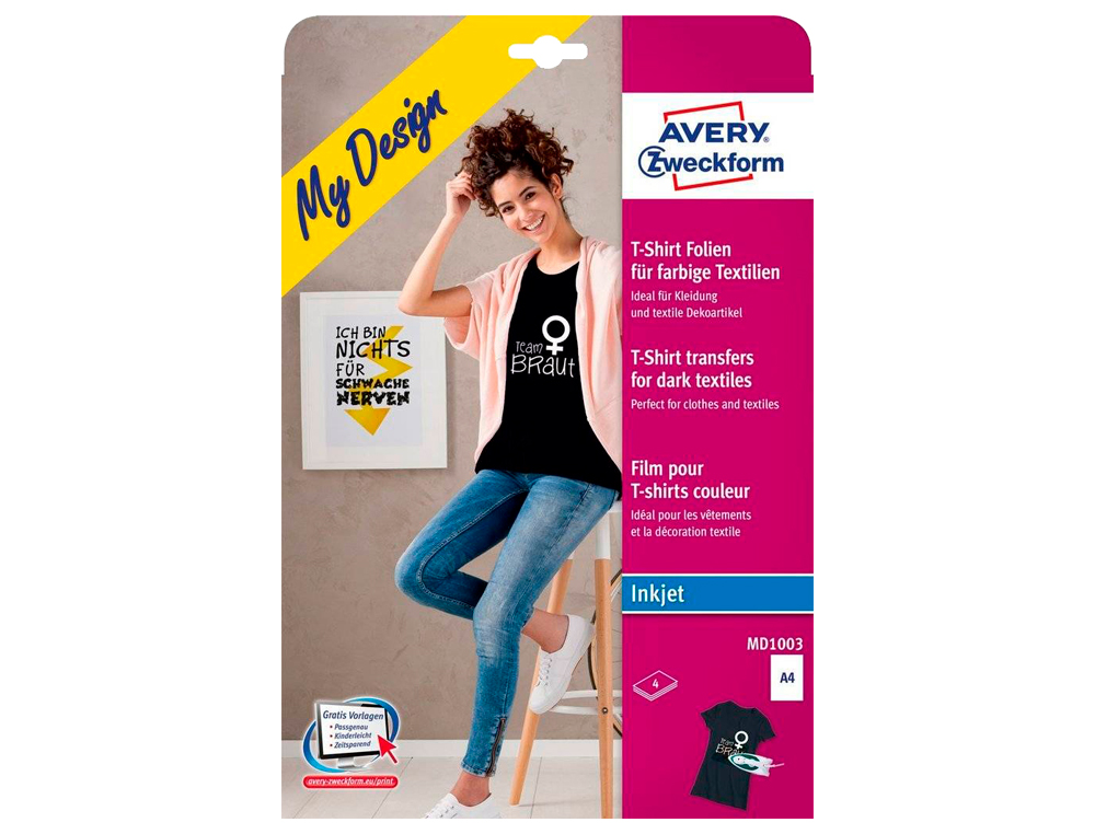 Papel transfer avery para camisetas algodon colores oscuros ink-jet din a4 pack de 4 hojas ( Imagem 3 de 5 ) - Preview