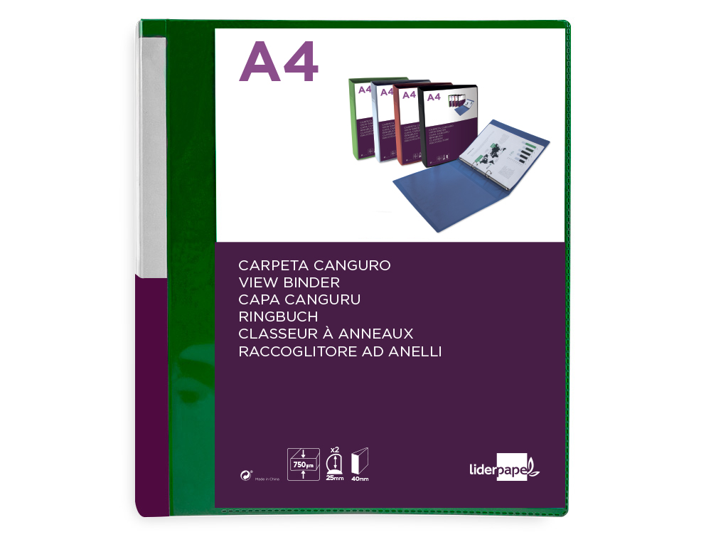 Carpeta liderpapel canguro 2 anillas 25 mm mixtas polipropileno din a4 verde translucido ( Imagem 2 de 8 ) - Preview