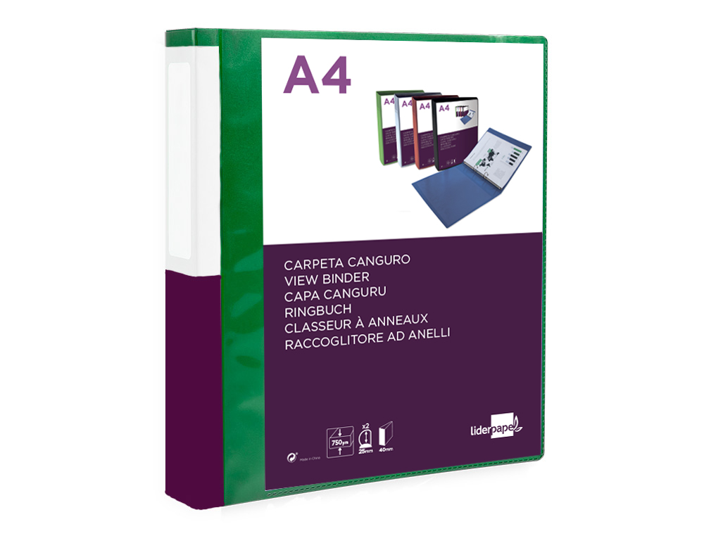 Carpeta liderpapel canguro 2 anillas 25 mm mixtas polipropileno din a4 verde translucido ( Imagem 4 de 8 ) - Preview