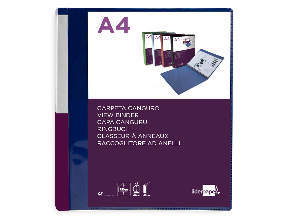 Carpeta liderpapel canguro 2 anillas 25 mm mixtas polipropileno din a4 azul translucido ( Imagem 2 de 19 ) - Preview