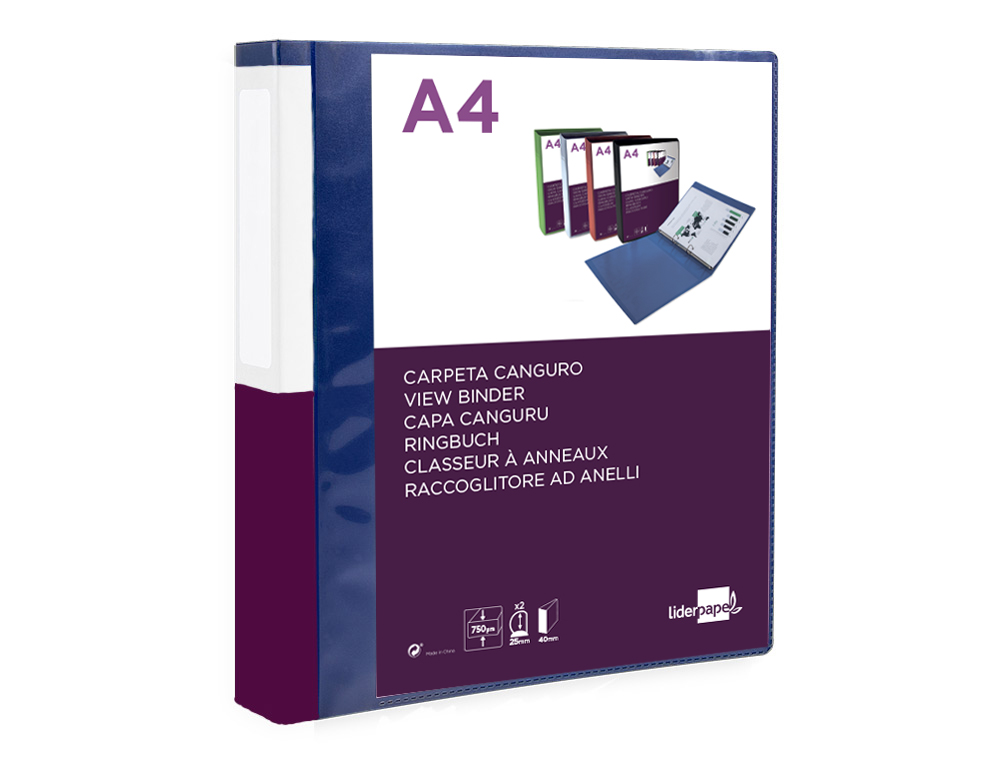 Carpeta liderpapel canguro 2 anillas 25 mm mixtas polipropileno din a4 azul translucido ( Imagem 5 de 19 ) - Preview