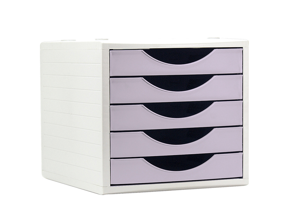 Bloco classificador de gavetas q-connect 5 gavetas cor lavanda pastel 270x340x260 mm ( Imagem 2 de 2 ) - Preview