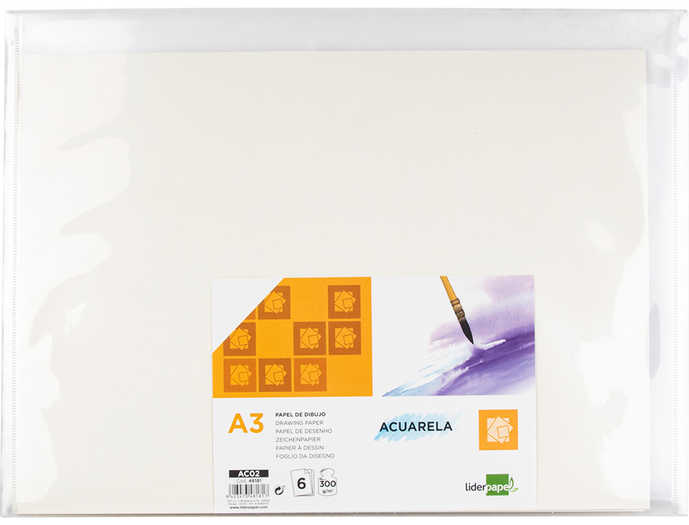 Papel aguarela liderpapel din a3 300 gr pack de 6 folhas (12 unidades) ( Imagem 2 de 5 ) - Preview