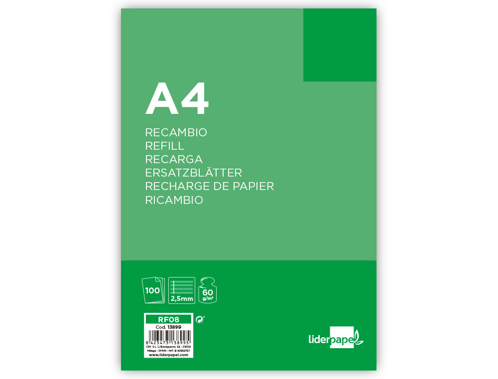 Recarga liderpapel folio 100 f 4tf-03 2 rayas pauta estrecha 4 furos com margem ( Imagem 2 de 19 ) - Preview