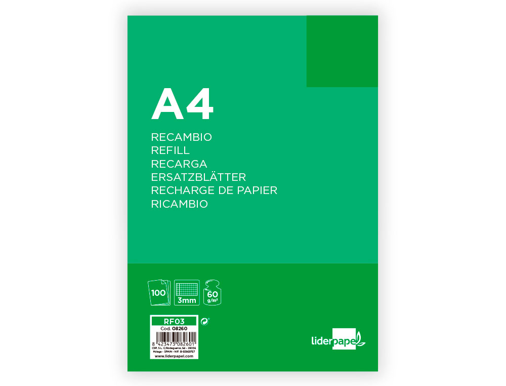 Recarga liderpapel folio 100 f 4tf-06 quadriculado 3 mm 4 furos com margem ( Imagem 2 de 19 ) - Preview