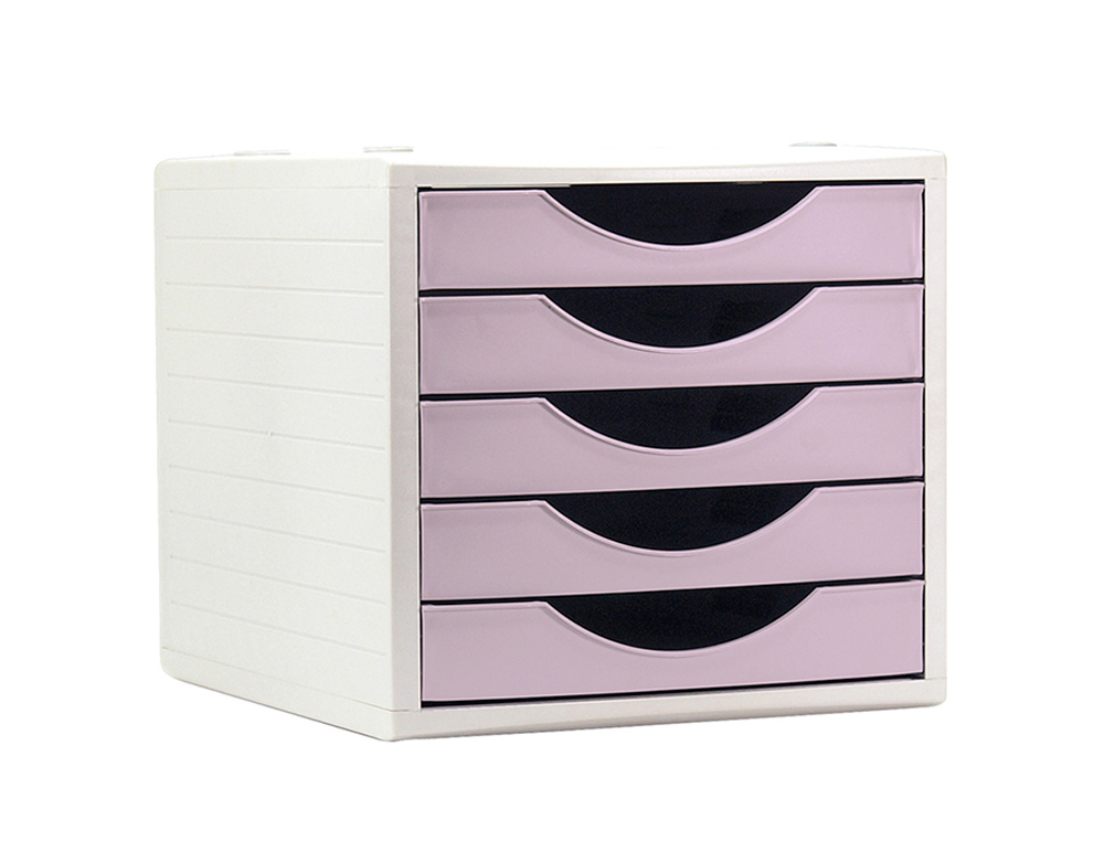 Bloco classificador de gavetas q-connect 5 gavetas cor rosa pastel 270x340x260 mm ( Imagem 2 de 2 ) - Preview