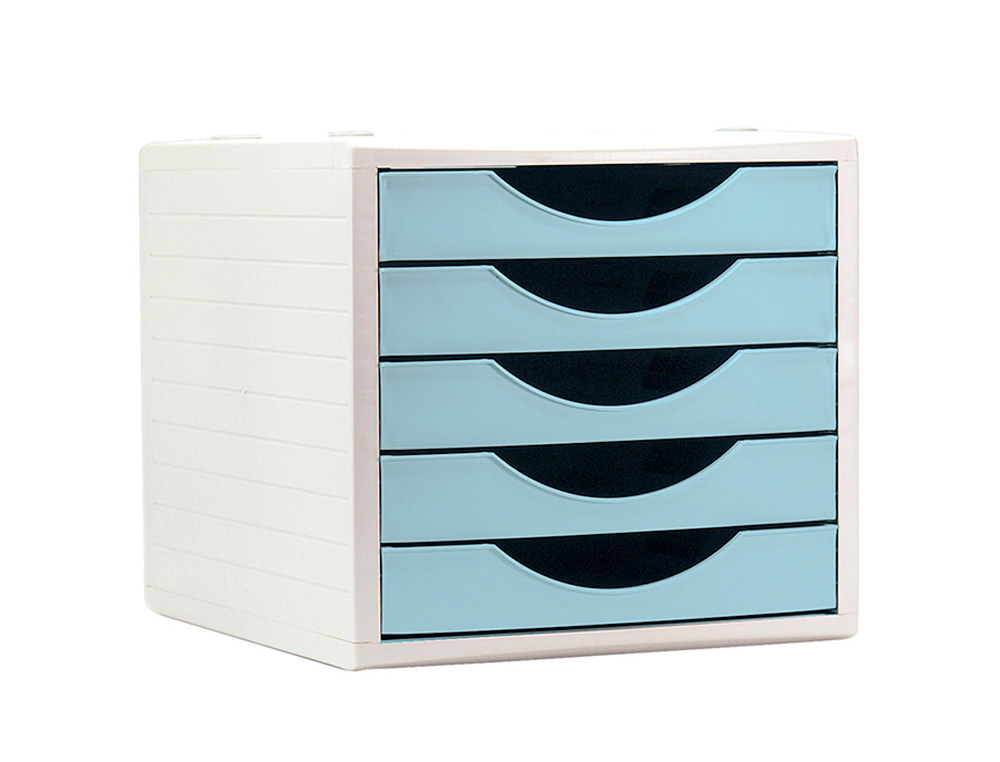 Bloco classificador de gavetas q-connect 5 gavetas cor azul pastel 270x340x260 mm ( Imagem 2 de 2 ) - Preview