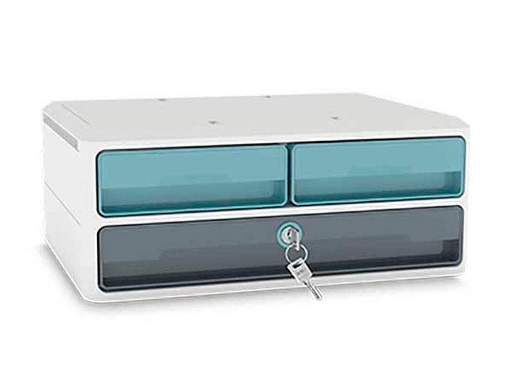 Bloco classificador de gavetas cep moov up reciclado 80% com fechadura 3 gavetas cor azul/cinza 275x369x146 mm ( Imagem 3 de 5 ) - Preview