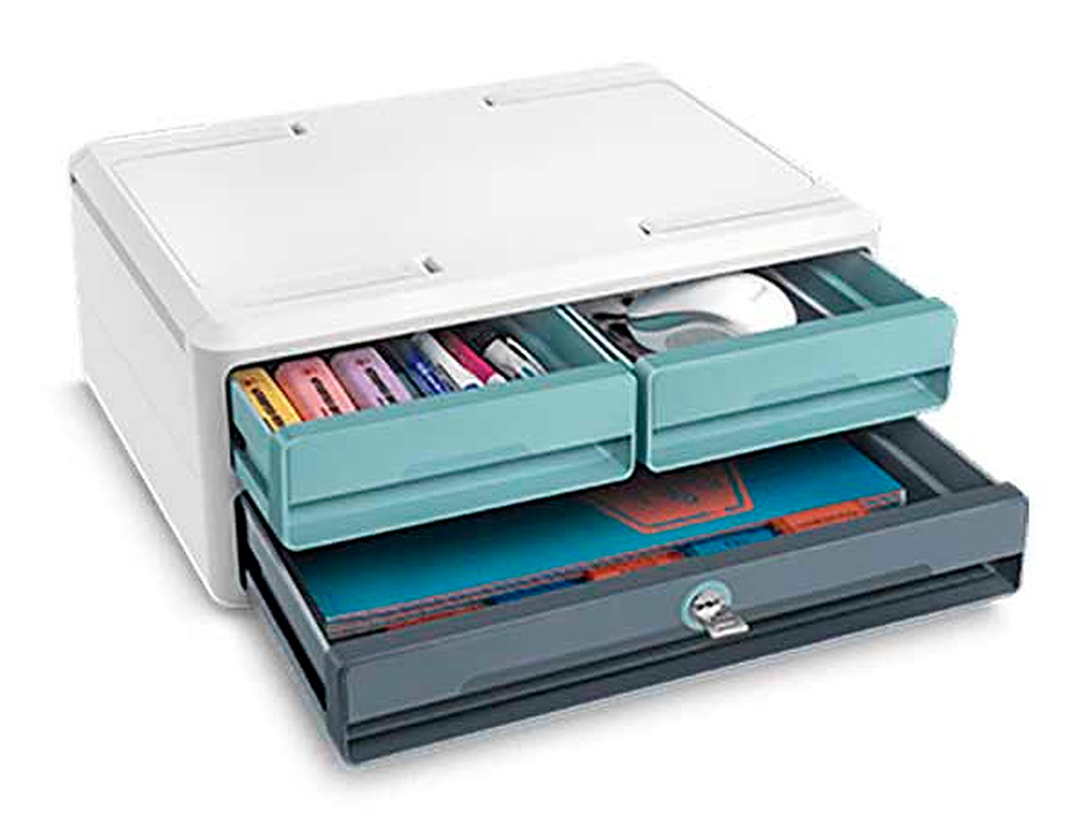 Bloco classificador de gavetas cep moov up reciclado 80% com fechadura 3 gavetas cor azul/cinza 275x369x146 mm ( Imagem 4 de 5 ) - Preview