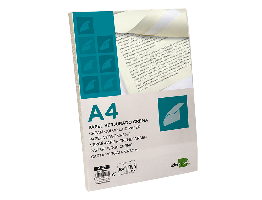 Papel Verge Liderpapel A4 - 180g/m2 Creme - Embalagem de 100 folhas ( Imagem 5 de 11 ) - Preview