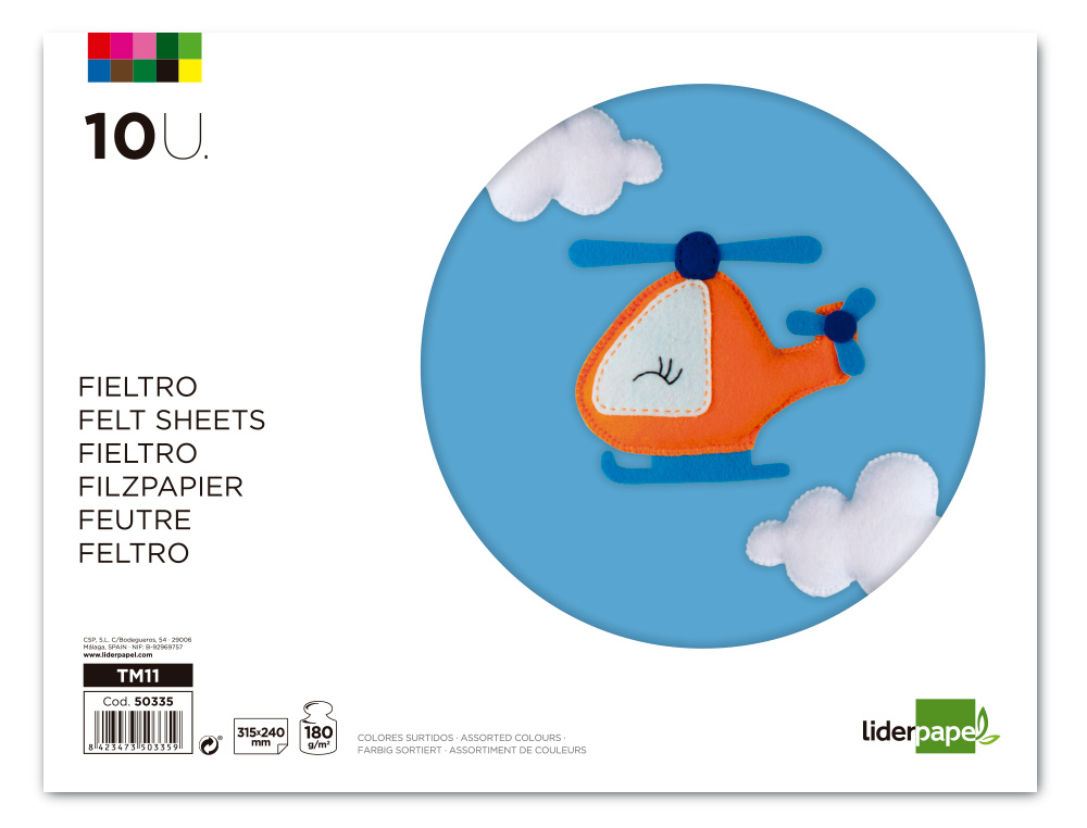 Bloco trabalhos manuais liderpapel feltro 210x297mm 10 f 180 gr cores sortidas (5 unidades) ( Imagem 2 de 10 ) - Preview