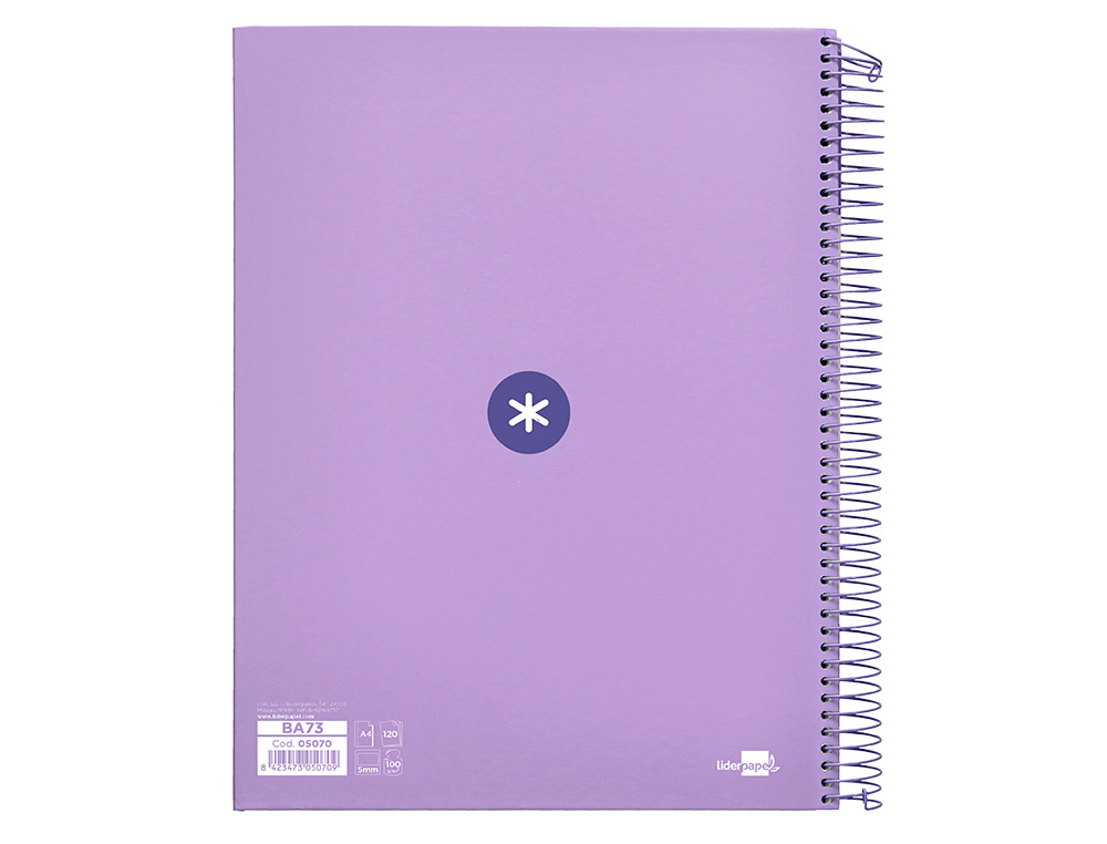 Caderno espiral liderpapel din a4 antartik 120 f 100 gr quadricula 5mm 5 bandas de cores cor lavanda ( Imagem 5 de 21 ) - Preview