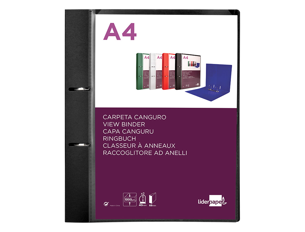 Carpeta liderpapel canguro 2 anillas 40 mm mixtas polipropileno din a4 negro opaco ( Imagem 2 de 23 ) - Preview