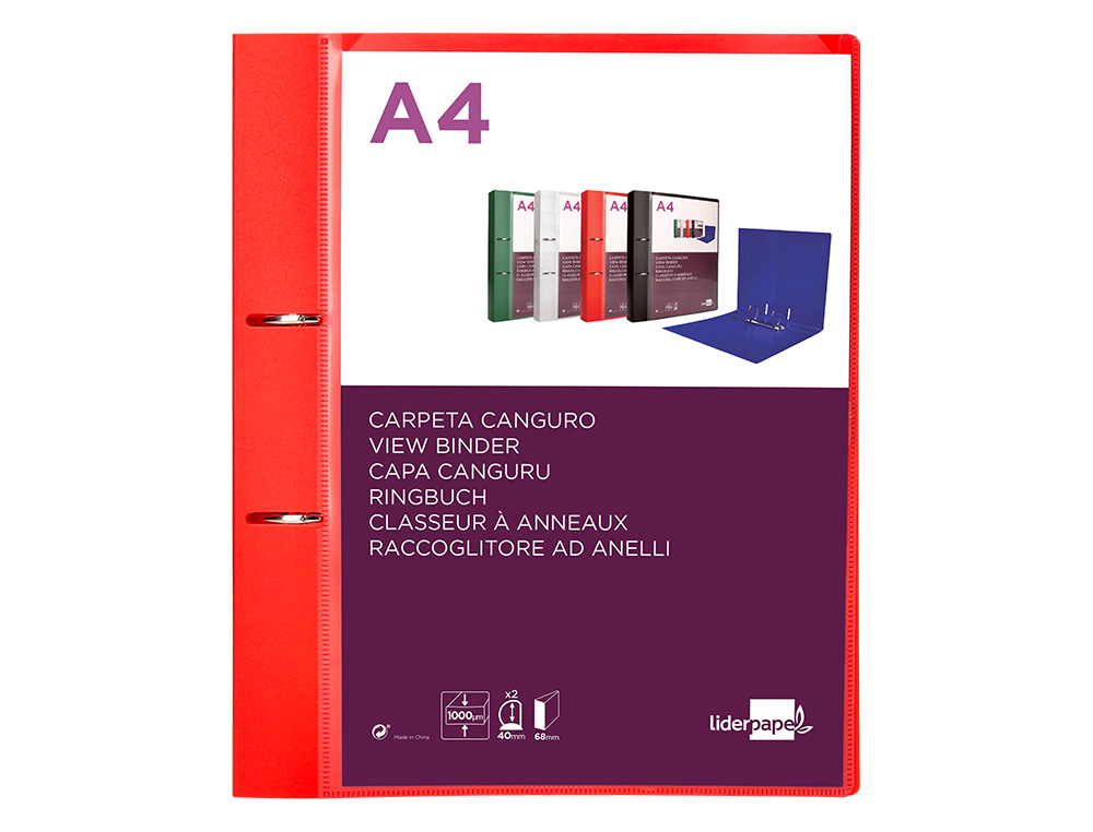 Carpeta liderpapel canguro 2 anillas 40 mm mixtas polipropileno din a4 rojo translicudo ( Imagem 2 de 23 ) - Preview