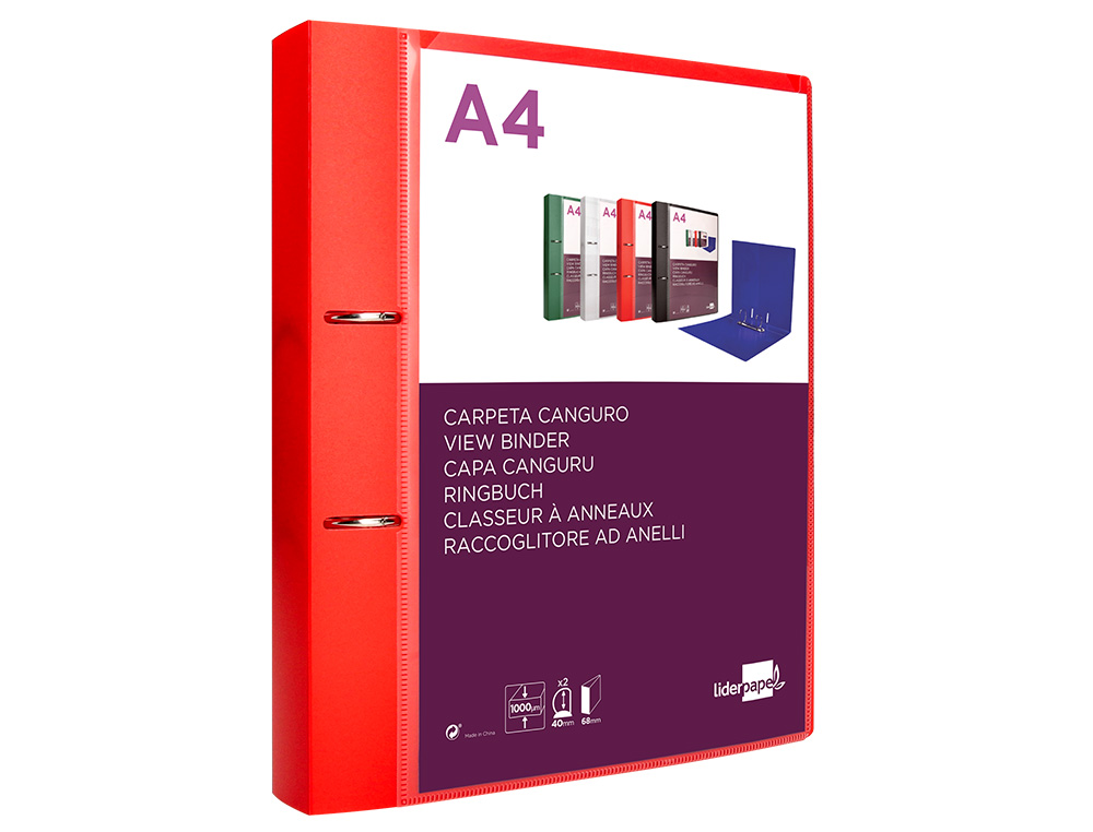 Carpeta liderpapel canguro 2 anillas 40 mm mixtas polipropileno din a4 rojo translicudo ( Imagem 3 de 23 ) - Preview