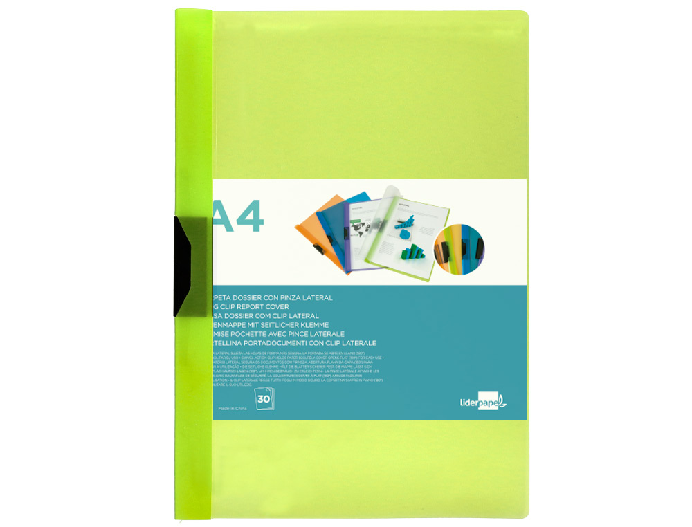 Bolsa dossier liderpapel com clip lateral din a4 verde 30 folhas ( Imagem 2 de 11 ) - Preview