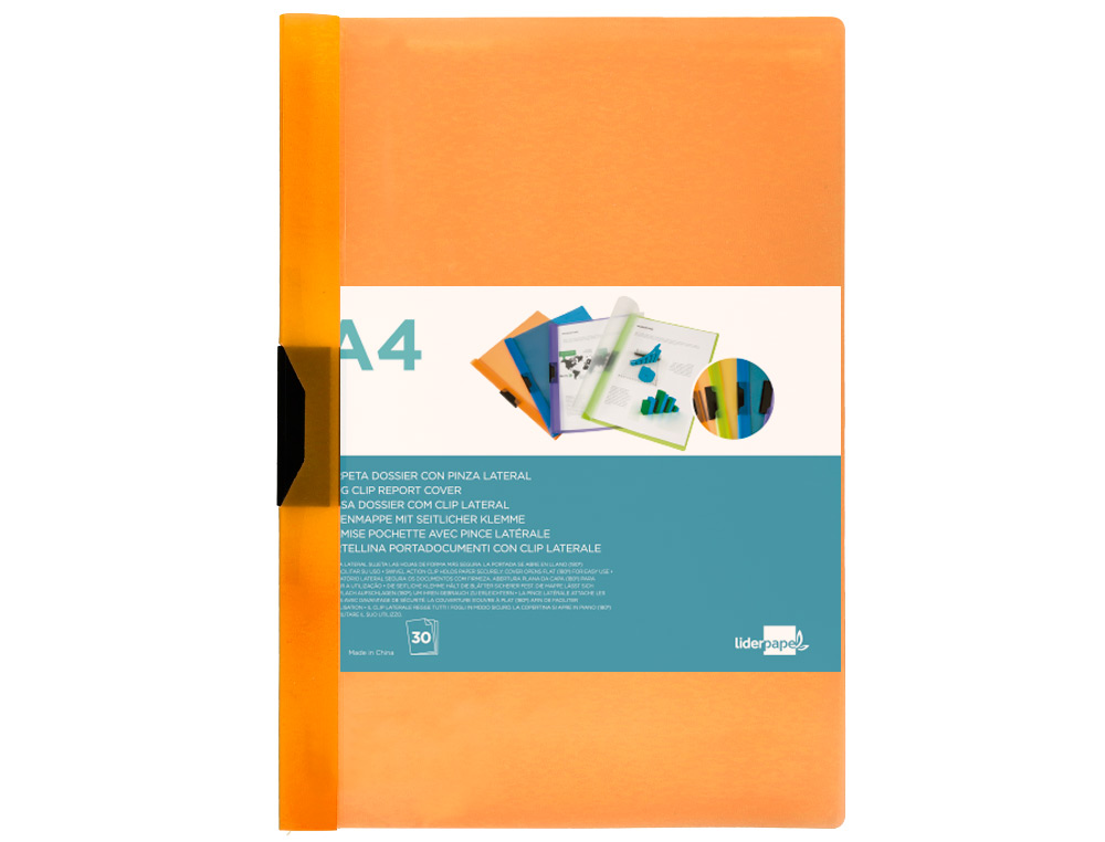 Bolsa dossier liderpapel com clip lateral din a4 laranja 30 folhas ( Imagem 2 de 7 ) - Preview