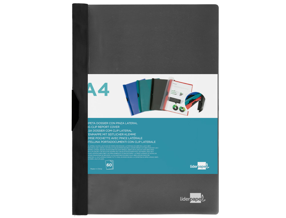 Bolsa dossier liderpapel com clip lateral din a4 preto 60 folhas ( Imagem 2 de 7 ) - Preview