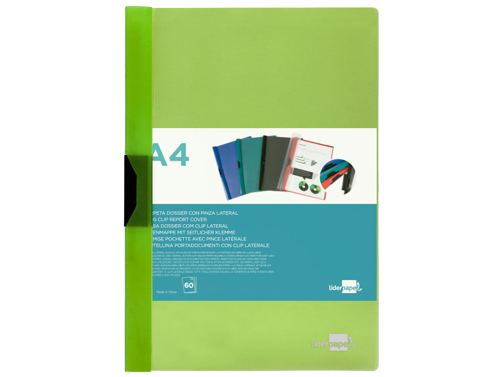 Bolsa dossier liderpapel com clip lateral din a4 verde translucido 60 folhas ( Imagem 2 de 7 ) - Preview