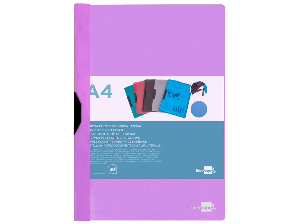 Bolsa dossier liderpapel com clip lateral din a4 lavanda opaco 30 folhas ( Imagem 2 de 7 ) - Preview