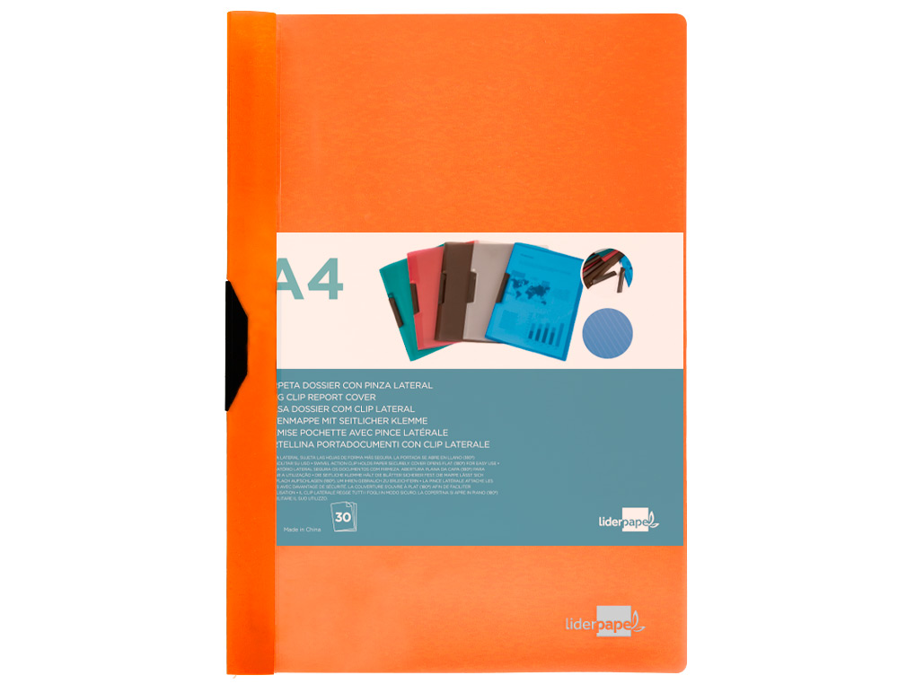 Bolsa dossier liderpapel com clip lateral din a4 laranja fluor opaco 30 folhas ( Imagem 2 de 7 ) - Preview