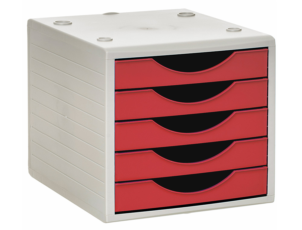 Bloco classificador de gavetas q-connect 5 gavetas cor vermelho opaco 270x340x260 mm ( Imagem 2 de 2 ) - Preview