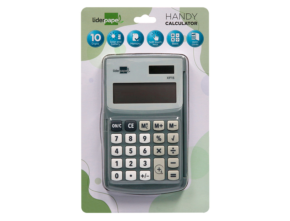 Calculadora liderpapel de bolso xf15 10 digitos com capa solar e pilhas cor cinza 123x75x12 mm ( Imagem 3 de 14 ) - Preview