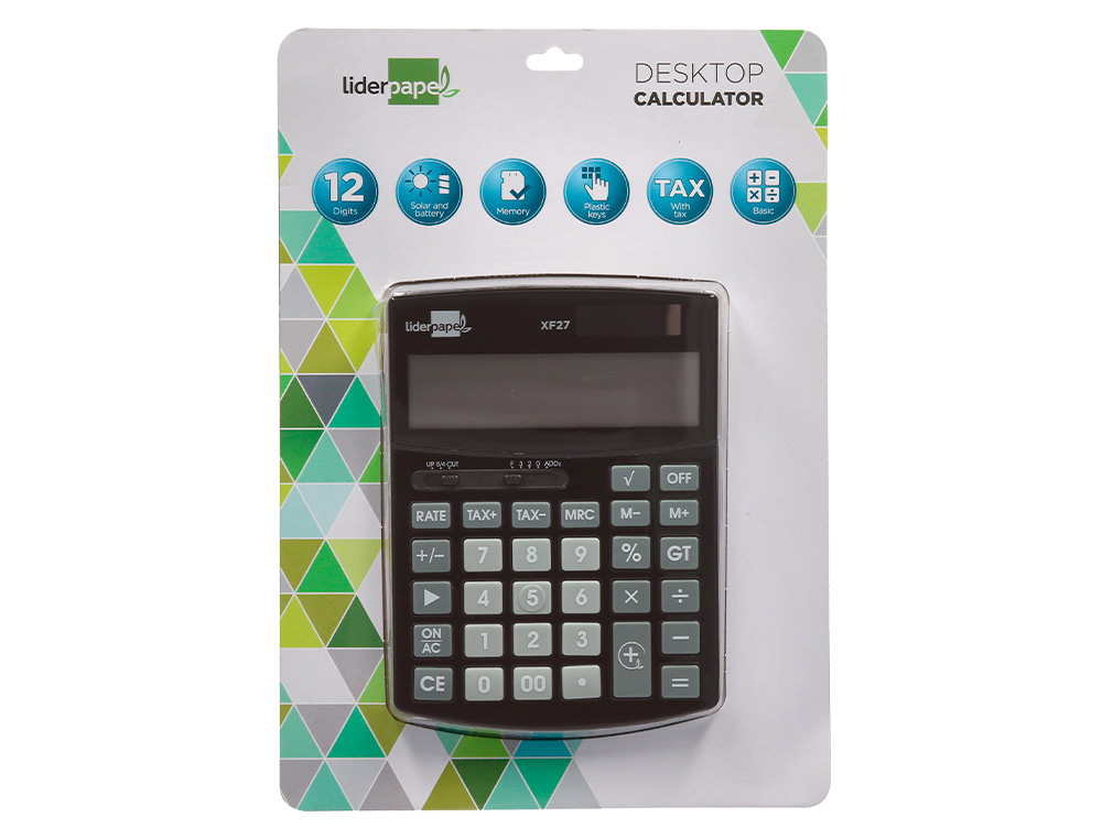 Calculadora liderpapel de secretaria xf27 12 digitos taxas solar e pilhas cor preto 155x115x25 mm ( Imagem 3 de 13 ) - Preview