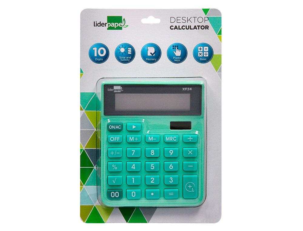 Calculadora liderpapel de secretaria xf24 10 digitos solar e pilhas cor verde 127x105x24 mm ( Imagem 3 de 14 ) - Preview