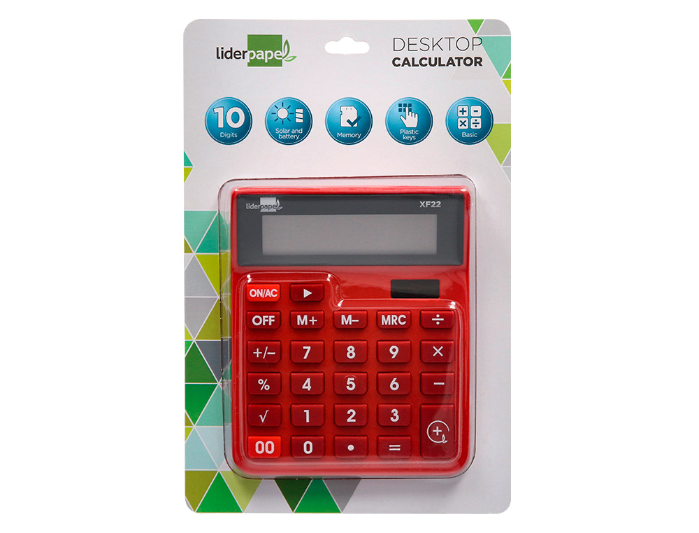 Calculadora liderpapel de secretaria xf22 10 digitos solar e pilhas cor vermelho 127x105x24 mm ( Imagem 4 de 14 ) - Preview