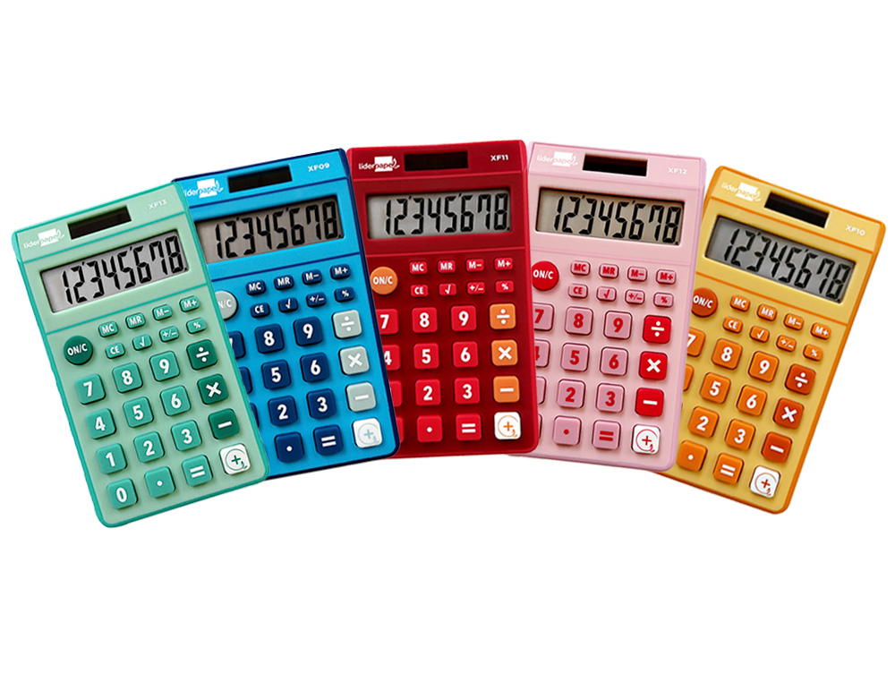 Calculadora liderpapel de bolso xf14 8 digitos solar e pilhas 115x65x8 mm expositor de 16 unidades cores sortidas ( Imagem 2 de 2 ) - Preview