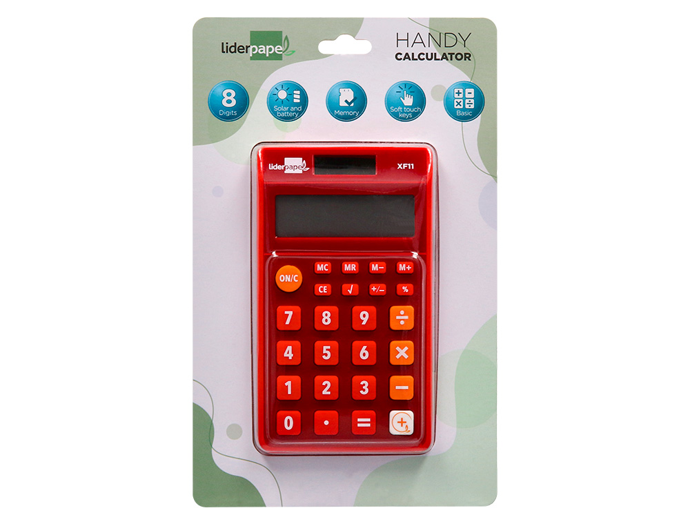 Calculadora liderpapel de bolso xf11 8 digitos solar e pilhas cor vermelho 115x65x8 mm ( Imagem 3 de 11 ) - Preview