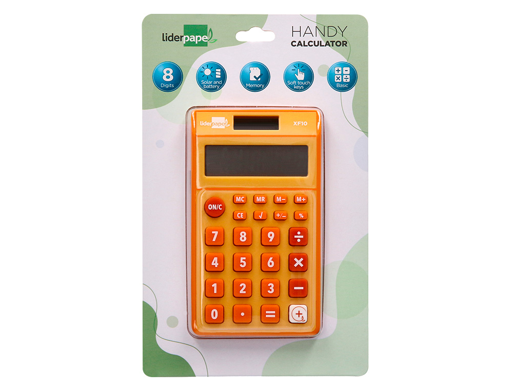 Calculadora liderpapel de bolso xf10 8 digitos solar e pilhas cor laranja 115x65x8 mm ( Imagem 3 de 11 ) - Preview