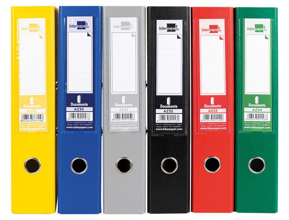 Pasta de arquivo de alavanca liderpapel documenta pvc folio lombada 75 mm cores sortidas classic azul cinza, preto verme (6 unidades) ( Imagem 3 de 8 ) - Preview