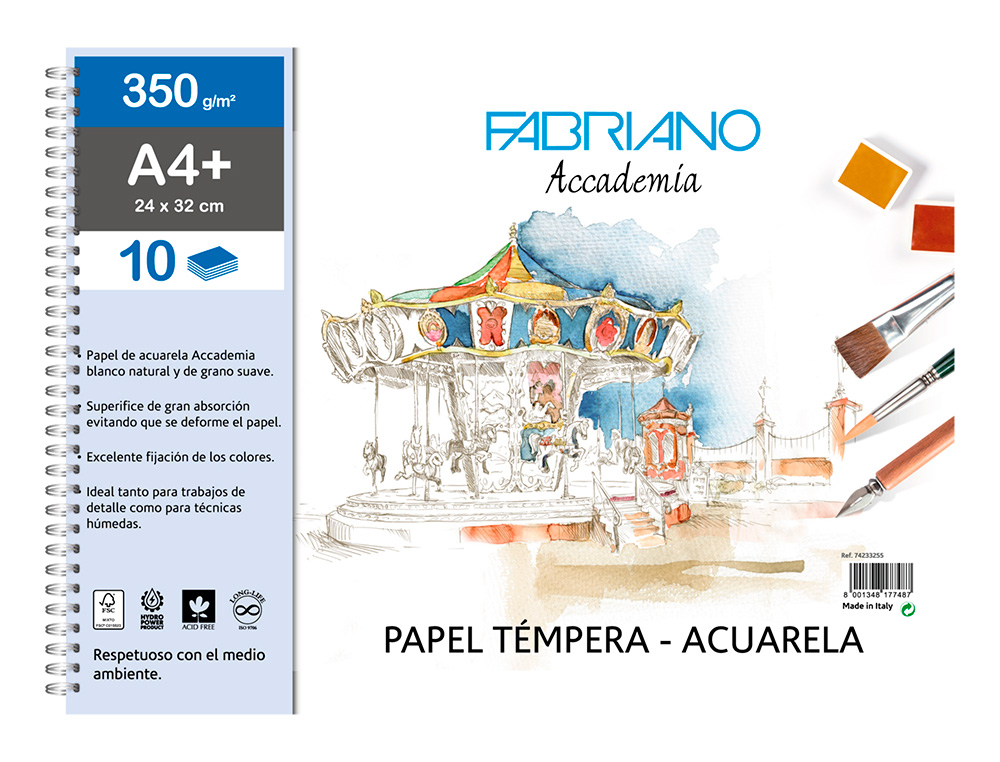 Bloco de desenho aguarela sadipal fabriano colado din a4+ 10 folhas 350 g/m2 grao suave ( Imagem 2 de 6 ) - Preview