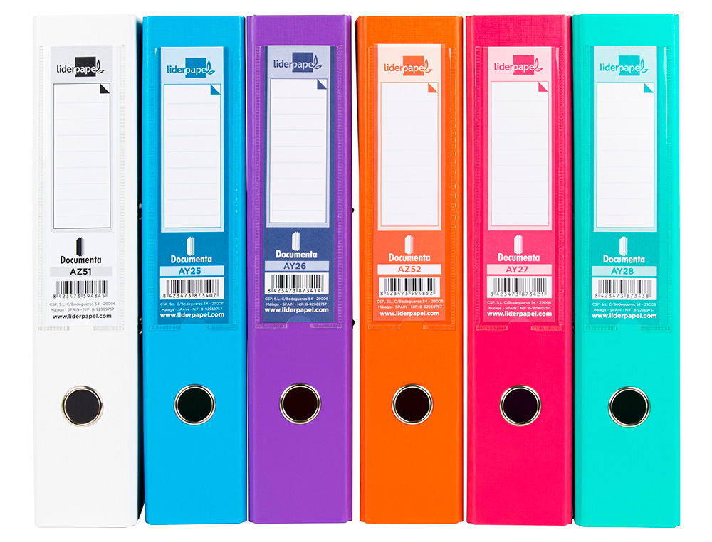 Pasta de arquivo de alavanca liderpapel documenta pvc folio lombada 75 mm cores sortidas trending branco, laranja, celes (6 unidades) ( Imagem 3 de 8 ) - Preview