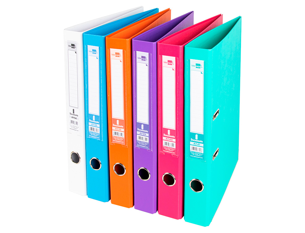 Pasta de arquivo de alavanca liderpapel documenta pvc folio lombada 52 mm cores sortidas trending branco, laranja, celes (12 unidades) ( Imagem 2 de 8 ) - Preview