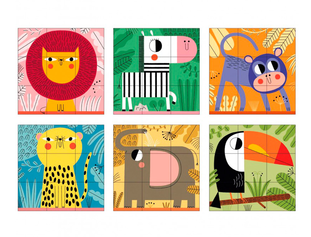 Puzzle Goula cubos de cartão animais da selva 6 imagens diferentes 9 peças ( Imagem 3 de 5 ) - Preview