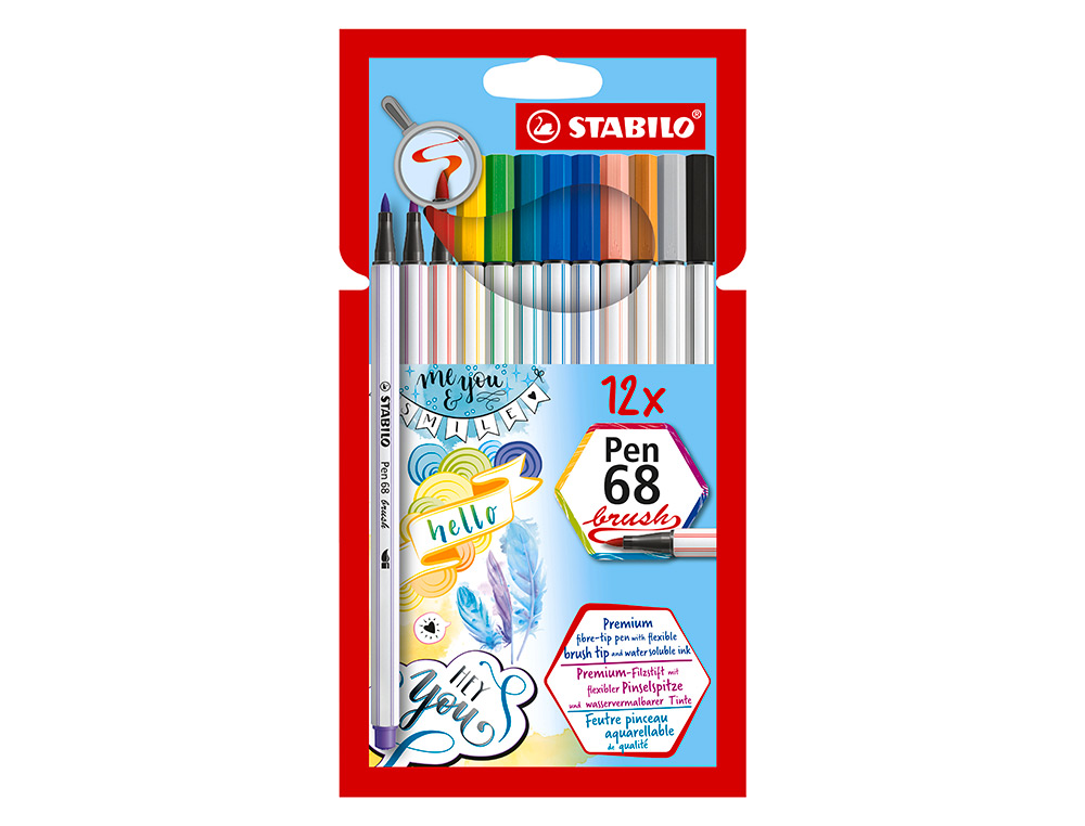 Estojo de Marcadores Stabilo Aguareláveis - Pen 68 Brush, Ponta Pincel, 12 Cores Sortidas ( Imagem 3 de 13 ) - Preview