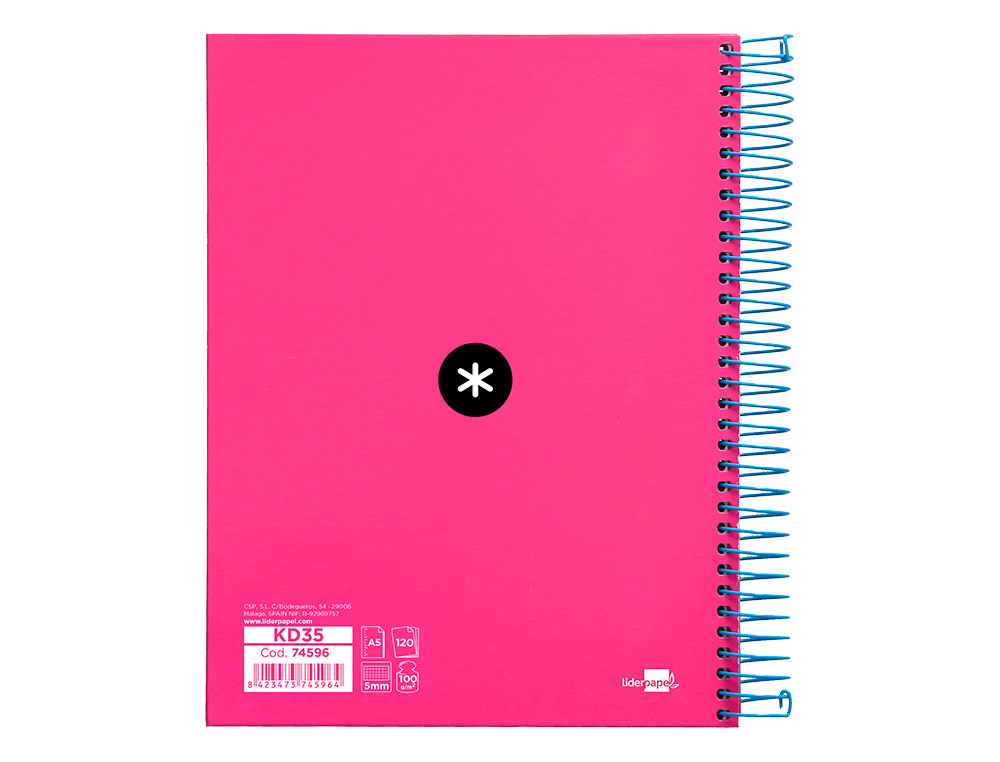 Caderno espiral liderpapel din a5 antartik 120 f 100 gr quadricula 5 mm 5 bandas de cores cor rosa f. ( Imagem 3 de 12 ) - Preview