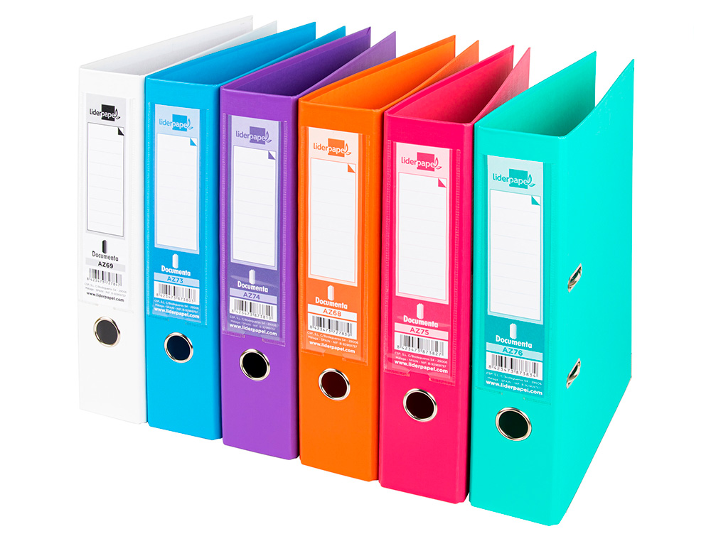 Pasta de arquivo de alavanca liderpapel documenta pvc din a4 lombada 75 mm cores sortidas trending branco, laranja, cele (6 unidades) ( Imagem 2 de 8 ) - Preview