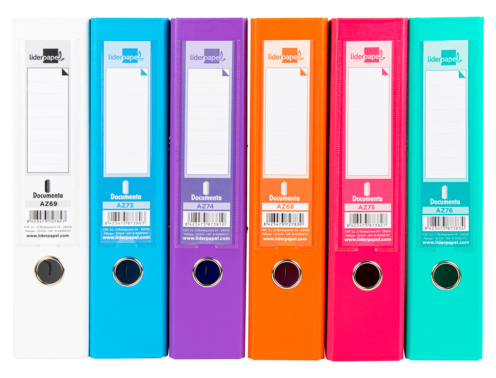 Pasta de arquivo de alavanca liderpapel documenta pvc din a4 lombada 75 mm cores sortidas trending branco, laranja, cele (6 unidades) ( Imagem 3 de 8 ) - Preview