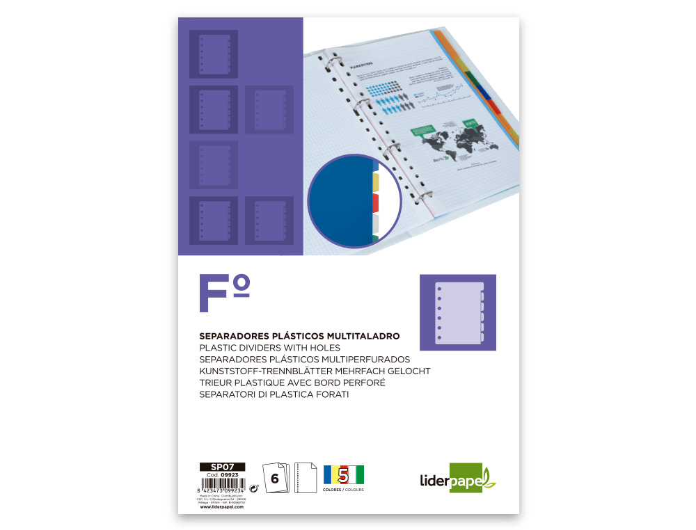 Separador liderpapel em plastico conjunto de 6 separadores folio 16 furos (10 unidades) ( Imagem 2 de 14 ) - Preview