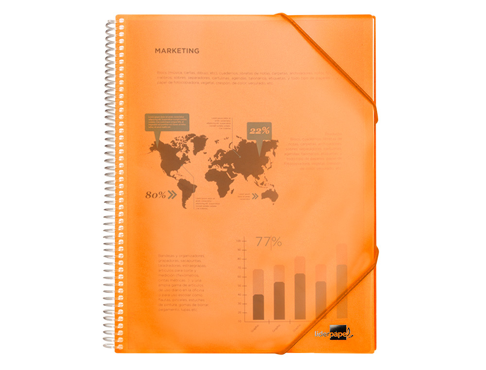 Capa catalogo liderpapel com espiral 60 bolsas polipropileno din a4 laranja ( Imagem 2 de 18 ) - Preview