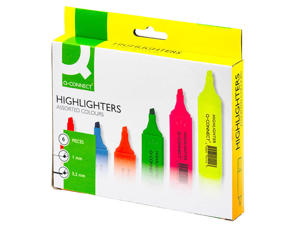 Marcador Q-Connect Fluorescente Com Ponta Biselada - Estojo de 6 Cores ( Imagem 2 de 11 ) - Preview