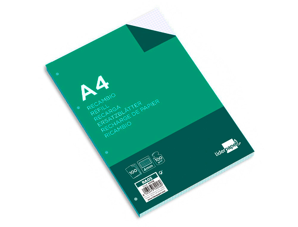 Recarga liderpapel din a4 100 folhas 100g/m2 quadricula 4mm com margem 4 furos ( Imagem 5 de 24 ) - Preview